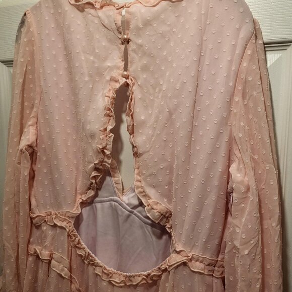 Unbranded Baby Doll Chiffon Swiss Dot Ruffle Open Back Dress XL Pink NEW - Picture 8 of 10